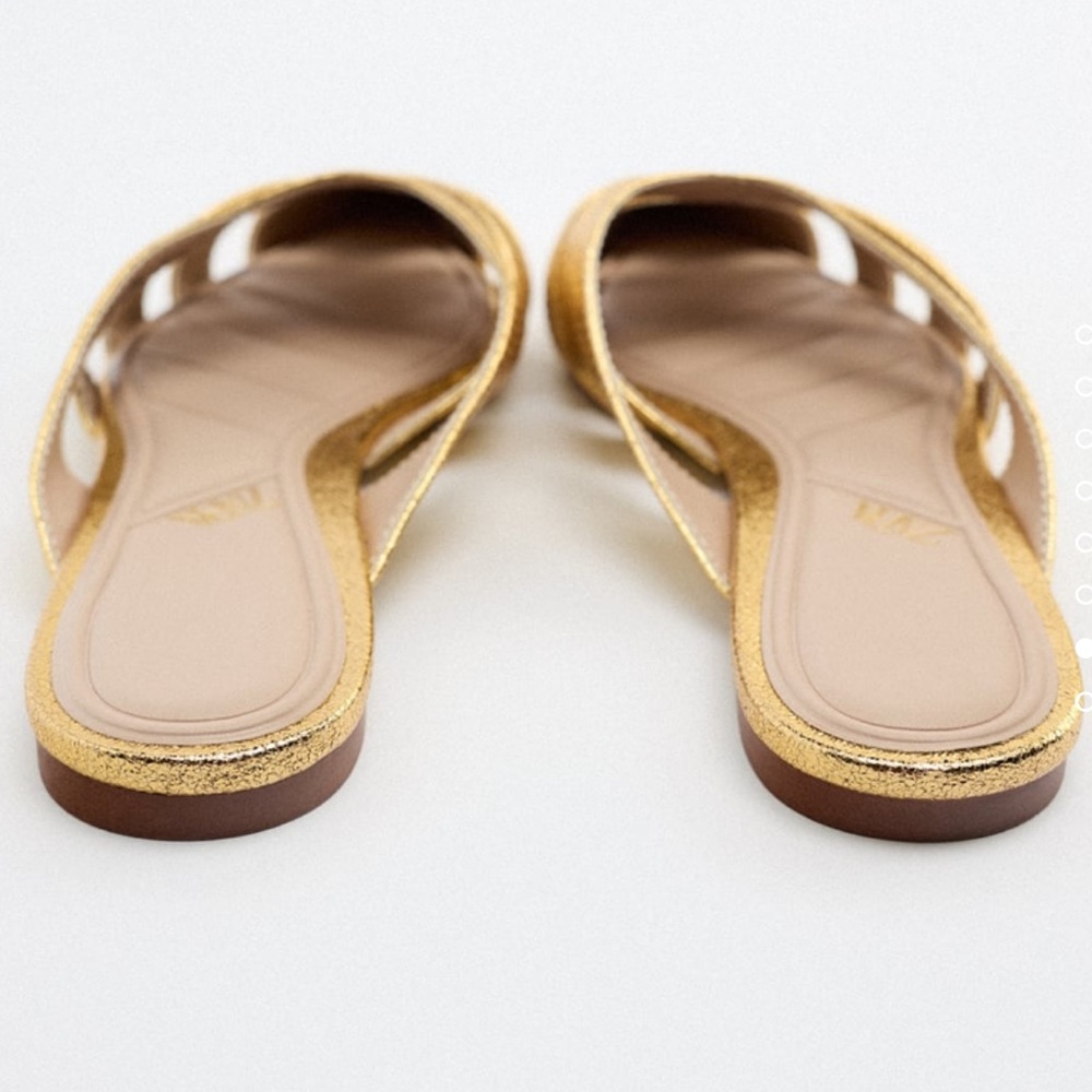NWOT Zara Gold Metallic Pointed Toe Mules - Picture 7 of 9